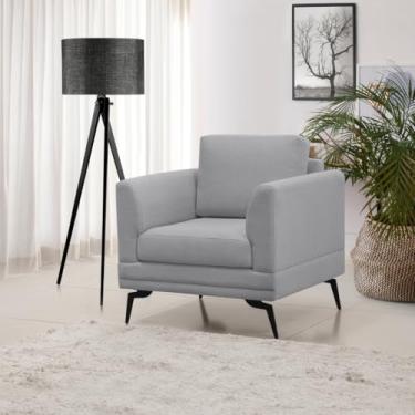 Imagem de Poltrona Poemme Linha Alta Moderna Pés De Ferro Resistênte Para Quarto Estilo Retrô - Linho Cinza