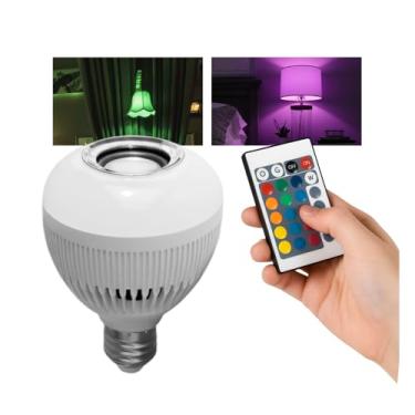 Imagem de Lâmpada Musical De Led RGB Colorida Bluetooth Caixa De Som Bivolt Com Bocal E-27 Para Quartos Salas Escritório E Festas + Controle Remoto Premium