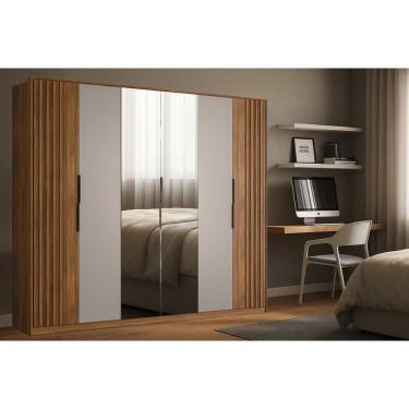 Imagem de Guarda Roupa Casal 6 Portas (2 Ripadas E 2 C- Espelho) E 6 Gavetas Atrice Nogueira Touch-nude Prime - Demóbile