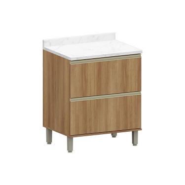 Imagem de Balcão De Cozinha Com Tampo 70cm 1 Porta E 1 Gavetão Diana L Avelã/avelã