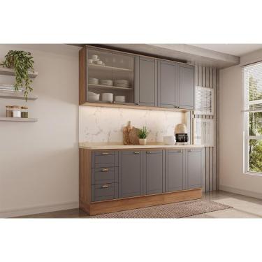Imagem de Kit Cozinha Completa Bella 7 Portas 3 Gavetas MDF 120cm Cinza Nogal com 4 Módulos