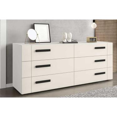 Imagem de Cômoda Juvenil Lisboa 6 Gavetas MDF Puxador Plástico Branco-creme Fosco