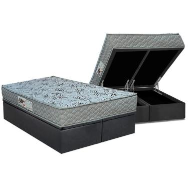 Imagem de Cama Box Baú Queen: Colchão Espuma D33 Paropas Ag65 Double Fanton Gray + Base Crc Suede Gray (158x198)