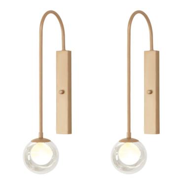 Imagem de Kit 2 Arandela Parede Globo Duplo Vidro Retangular Champagne