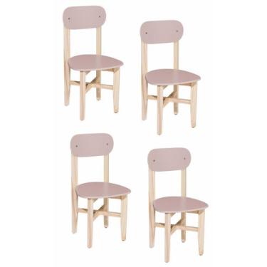 Imagem de Kit 4 Cadeiras Infantil para Refeitório Assento e Encosto Rosa Base Ma