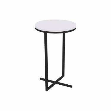 Imagem de Mesa Lateral Alta Volpi Branco Base Metálica Industrial 56cm