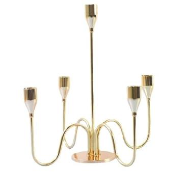 Imagem de Decoração de mesa Castiçal para festa de casamento metal dourado Centro casa Candelabros para sala estar Centro de mesa decorativo(Grande)