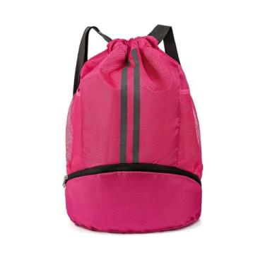 Imagem de Mochila com cordão - Bolsa de natação com compartimento para sapatos e bolso à prova de umidade para mulheres e homens (rosa vermelha 1)