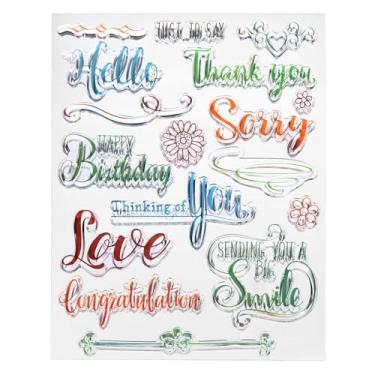 Imagem de Carimbos de silicone transparente, 1 peça de carimbos transparentes com palavras T1337 para decoração de cartões, faça você mesmo, álbum de recortes, gravação em relevo, artesanato, transparente