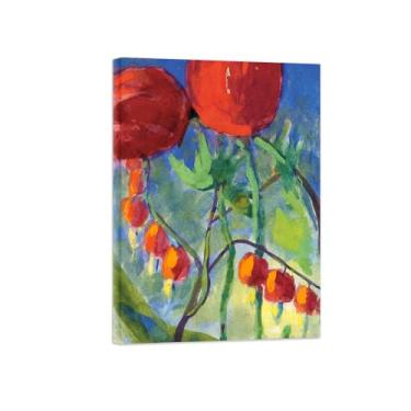 Imagem de Pôster e impressões em tela de flores vintage - reprodução de pintura de arte de parede famosa - Flores vermelhas 2 imagens prontas para pendurar tela emoldurada de 90 x 125 cm 35 x 49 pol