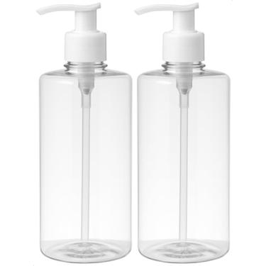 Imagem de Kit 2 Saboneteira Pump Refil Frasco Cilindrico 300ml Creme Shampoo Sabão Liquido Sabonete