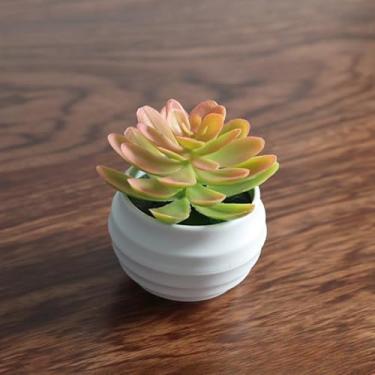 Imagem de Mini plantas suculentas artificiais bonsai planta suculenta artificial vaso de mesa ornamentos de vegetação decoração de casa 5,5 x 8,5 cm (rosa)