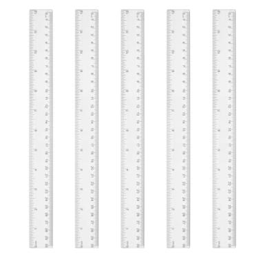 Imagem de 5 peças de régua reta de plástico, régua transparente de 30 cm com ferramenta de medição métrica de centímetro e milímetro para escola, sala de aula, escritório, aluno, professor