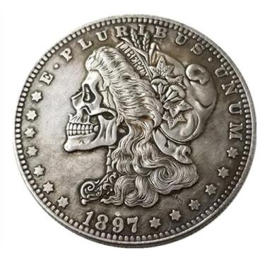 Imagem de Moeda comemorativa: réplica, design de caveira, estilo antigo de 1897 