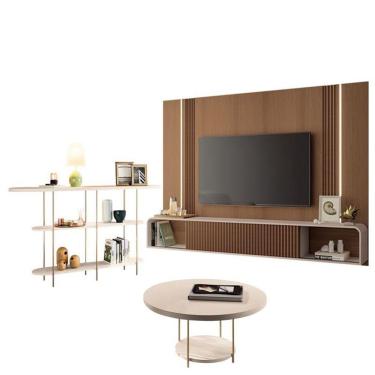 Imagem de Home Suspenso Empire Castanho Off White E Aparador Infinity E Mesa De Centro Sky Off White- Hb Móveis