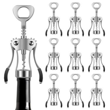 Imagem de 10 peças abridor de garrafa de vinho de aço inoxidável abridor de garrafa de cerveja manual asa saca-rolhas elegante ferramenta de abridor de vinho