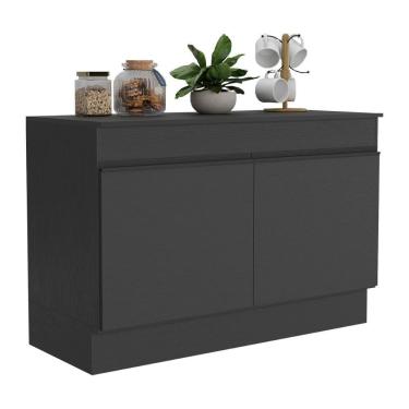 Imagem de Balcão Cozinha Gabinete Pia 120cm 2 Portas Com Rodapé Veneza Multimóveis Mp2239 Preto Preto
