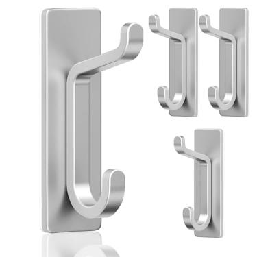 Imagem de Ganchos de parede para casaco e toalha, gancho de porta adesivo de 5,8 kg, pacote com 4 adesivos prateados, sem necessidade de perfuração, fixação forte para pendurar casacos, toalhas, chaves, bolsas