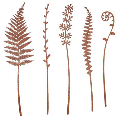 Imagem de GORGECRAFT 5 peças, 5 estilos, estacas decorativas de jardim, ferro enferrujado, plantas rústicas, folhas de samambaia, arte, decoração, sinais, estaca para exterior, gramado, quintal, arte, passarela