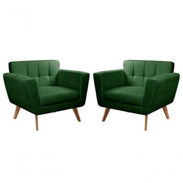 Imagem de Conjunto 2 Poltronas Bruna Confortável Decorativa Moderna - Veludo Verde 270