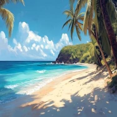 Imagem de Quadro Decorativo com Estampa Lush Tropical Praia com Palmeiras Arte de Parede para Decoração de Ambientes 30x30cm