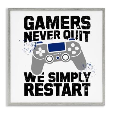 Imagem de Stupell Industries Simply Restart Gamer Motivation Arte giclée emoldurada preta, design de Kim Allen, 12 x 12