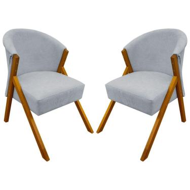 Imagem de Kit 2 Poltronas Decorativa Para Sala You Bouclê Premium Braça Amadeirada Cinza Bouclé