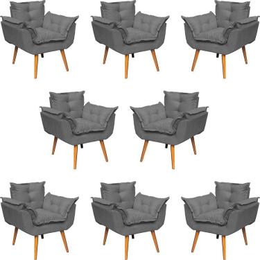 Imagem de Kit 8 Poltronas Decorativa Alice Pé Trapézio 30cm Castanho - Suede