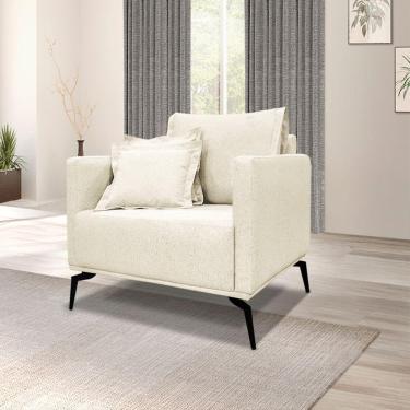 Imagem de Poltrona Sala De Estar Pé De Ferro Preto Rafaela Linho S04 - D'rossi Cor Natural