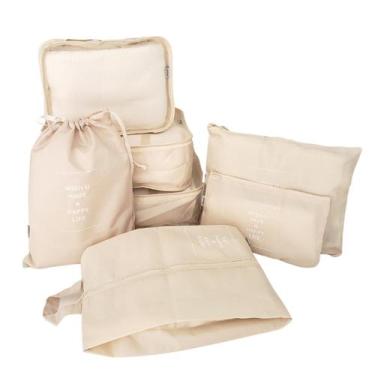 Imagem de Kit 8 Peças Organizador Mala De Viagem Porta Sapatos Bege - Mimos E Vi