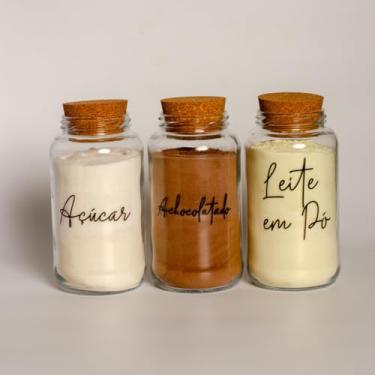 Imagem de Pote de armazenamento cafe Kit Cantinho do Café - ESCOLHA SEU KIT - Potes de Vidro 830 ml com Tampa de Cortiça(Açúcar - Achoc. - Leite em pó)