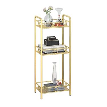 Imagem de Rack de armazenamento Iron Art, mesa lateral de 3 camadas dourada moderna quarto varanda banheiro mesa lateral sem necessidade de montagem mesa de centro antiferrugem (ouro 30 * 20 * 75 cm)