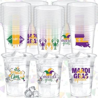 Imagem de Remerry 180 peças de copos de carnaval, suprimentos de festa de carnaval descartáveis de plástico grosso de 473 ml, copos coloridos para celebração de carnaval - 3 estilos (transparente)