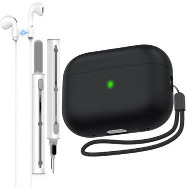 Imagem de NIUTRENDZ Capa para AirPods Pro 3ª capa protetora de silicone fina com absorção de choque com cordão [LED frontal visível] (preto, AirPods Pro3)