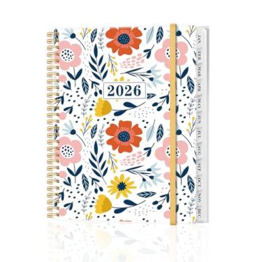 Imagem de Agenda 2026 - Agenda anual de janeiro de 2026 a dezembro de 2026, agendas semanais e mensais encadernadas em espiral com abas de 12 meses, bolso interno, 21,6 cm x 28 cm, flor rosa