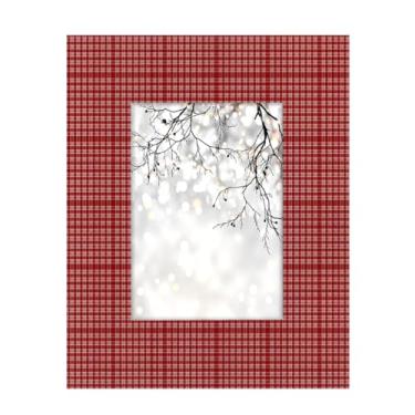 Imagem de Porta-retrato 12,8 x 17,8 cm vermelho e branco pequeno xadrez feito de madeira maciça, moldura para exibição de mesa e montagem na parede, para decoração de casa e ideias de presentes para a família