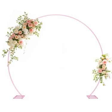 Imagem de IKULE Arco de casamento redondo suporte de pano de fundo de metal rosa círculo arco moldura para festa de aniversário, chá de panela, cerimônia de aniversário, mesas de doces celebração em 2 x 2,4 m