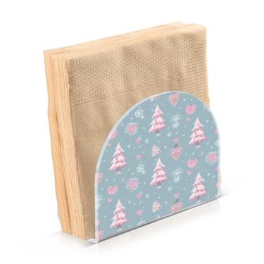 Imagem de Blueangle Pacote com 2 porta-guardanapos de árvore de Natal rosa - decoração de mesa de acrílico à prova de vento para cozinha e casa, dispensador de lenços de férias com porta-guardanapos verticais