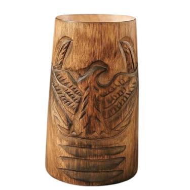 Imagem de collectiblesBuy Autêntico retrô rústico marrom esculpido à mão design águia grande caneca de cerveja de madeira em relevo seguro para alimentos em casa e restaurantes, festas de inauguração de casa
