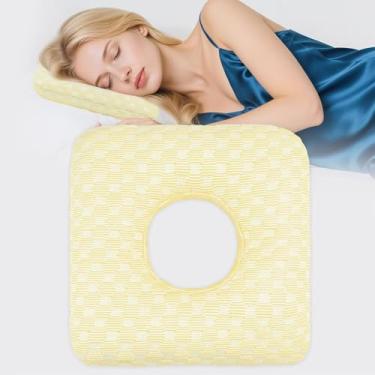 Imagem de Wucidici Travesseiro de piercing de orelha para pessoas que dormem de lado com orifício para dor de ouvido inflamação CNH, alívio da dor de pressão do sono, travesseiro refrescante e protetor de