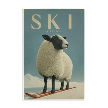 Imagem de Stupell Industries "Ski Aspen Sheep", arte de placa de parede, 25 x 38 cm