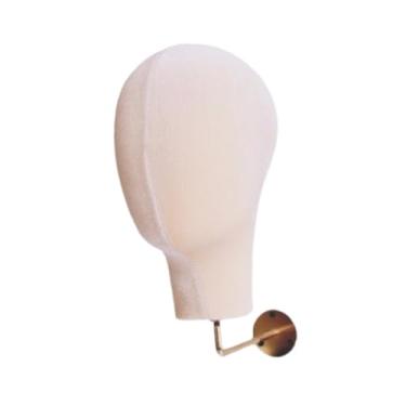 Imagem de Kokiya Cabeça de manequim feminina de veludo para montagem na parede, suporte e prático para perucas, chapéus e bonés, ideal para uso profissional, Bege