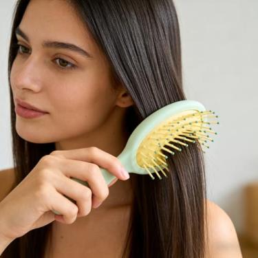 Imagem de Escova de cabelo desembaraçadora para mulheres, escova de cabelo desembaraçadora com almofada de ar, escovas de alisamento para cabelos lisos, encaracolados, verde grosso, 1 peça