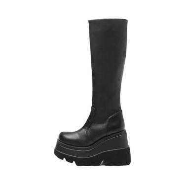 Imagem de Botas Femininas De Inverno De Cano Alto Antiderrapantes Com Salto Plat