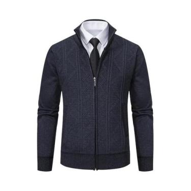 Imagem de Suéter Cardigan Masculino De Tricô Grosso Com Gola Alta Quente Para Ou