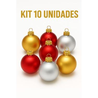 Imagem de Kit 10 Bolas de Natal Douradas/Prata/Vermelha 3cm  Enfeites Decorativo