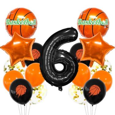Imagem de Balão esportivo preto de 6 anos, decoração esportiva de 6 anos, troféu de basquete 6 balões, decoração de festa de 6 anos de basquete, perfeito para festas temáticas, kits de balões de celebrações