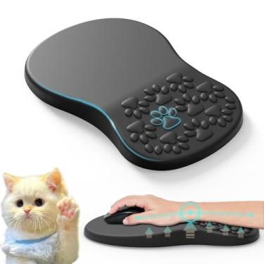 Imagem de ailifeer Mouse pad ergonômico preto com suporte para descanso de pulso, fundo de poliuretano antiderrapante e espuma de memória, design de pata de gato, alivia a dor do túnel do carpo - um mousepad