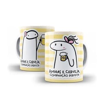 Imagem de Caneca Decorativa Parabéns Amiga, Porcelana, Design Listrado Pastel, Tema Aniversário com Bolo e Ilustração Fofa, 325ml (12874)