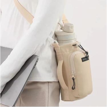 Imagem de Bolsa Porta Garrafa Squeeze para Copo Térmico Com Alça Ajustável Shoulder Bag Para garrafas de agua (Off White)